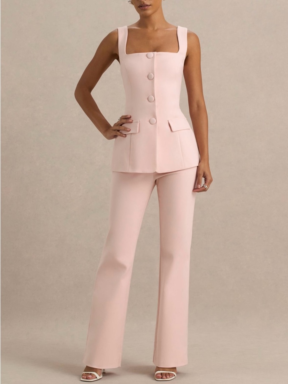 Club L London Blush Pink Tailored Wide-Leg Trousers